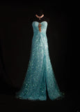 Vintage 80s Formal Mermaid Sweetheart Blue With Pleated Slit Beads Sleeveless Long Prom Dresses Party Formal Gowns HZ0311