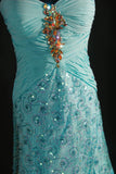Vintage 80s Formal Mermaid Sweetheart Blue With Pleated Slit Beads Sleeveless Long Prom Dresses Party Formal Gowns HZ0311