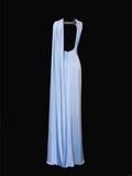 Classy Sheath Spaghetti Strap Light Sky Blue Satin Formal Style Impress Long Prom Dresses Party Gowns HZ0311