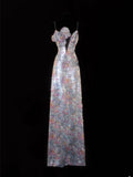 Classy A Line Spaghetti Straps Floral Sequins Style Impress Long Prom Dresses Formal Party Gowns HZ0311