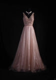 Women's Cocktail Party Gowns A Line V Neck Blush Pink With Beaded Tops Long Graduation Dinner Outfits Prom Dresses HZ0311