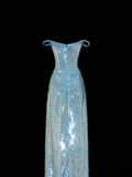 Classy Sheath Spaghetti Straps Blue Sparkly Sequins Style Impress Long Prom Dresses Formal Party Gowns HZ0311