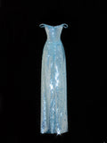 Classy Sheath Spaghetti Straps Blue Sparkly Sequins Style Impress Long Prom Dresses Formal Party Gowns HZ0311