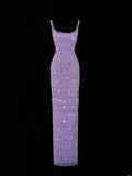 Classy Sheath Square Neck Lilac Tulle With Beads Gem Formal Style Impress Long Prom Dresses Party Gowns HZ0311
