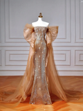 Sparkly Mermaid Strapless Sequins With Beaded Short Sleeves Long Formal Fancy Prom Evening Dress Dinner Outfits Party Gowns HZ0311