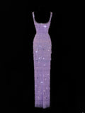 Classy Sheath Square Neck Lilac Tulle With Beads Gem Formal Style Impress Long Prom Dresses Party Gowns HZ0311