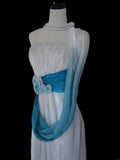 Vintage A Line Strapless White Blue Ombre Chiffon Sleeveless Long Prom Dresses High School Senior Graduation Dance Evening Outfits HZ0311