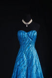Vintage 80s Formal A Line Sweetheart Blue With Beads Sleeveless Long Prom Dresses Party Formal Gowns HZ0311