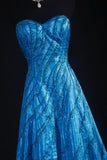Vintage 80s Formal A Line Sweetheart Blue With Beads Sleeveless Long Prom Dresses Party Formal Gowns HZ0311