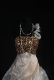Chic Ball Gown One Shoulder Organza With Gold Sequins Short 16th Birthday Dress Homecoming Dresses Cocktail Gown HZ0311