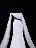 Elegant Women's Mermaid Strapless With One Shoulder Sleeves White Tulle Long Wedding Gowns Dresses HZ0311