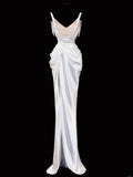 Timeless Wedding Gowns Dresses Romantic Mermaid Spaghetti Strap Pearls for Bride With Slit White Petite/Plus Size Bridal Gown For Women HZ0311