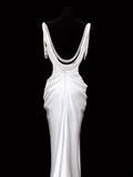 Timeless Wedding Gowns Dresses Romantic Mermaid Spaghetti Strap Pearls for Bride With Slit White Petite/Plus Size Bridal Gown For Women HZ0311