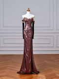 Sparkly Mermaid Strapless Sequins With Gloves Sleeves Long Formal Fancy Prom Evening Dress Dinner Outfits Party Gowns HZ0311