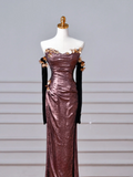 Sparkly Mermaid Strapless Sequins With Gloves Sleeves Long Formal Fancy Prom Evening Dress Dinner Outfits Party Gowns HZ0311