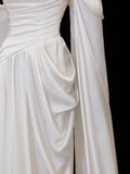 Modest Prom Dresses Aesthetic Sheath Off The Shoulder Ivory Satin Inspiration Style Impress With Sleeves Cape Long Party Formal Gown HZ0311