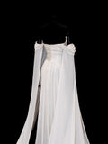 Modest Prom Dresses Aesthetic Sheath Off The Shoulder Ivory Satin Inspiration Style Impress With Sleeves Cape Long Party Formal Gown HZ0311
