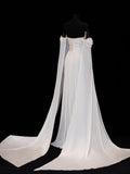 Modest Prom Dresses Aesthetic Sheath Off The Shoulder Ivory Satin Inspiration Style Impress With Sleeves Cape Long Party Formal Gown HZ0311