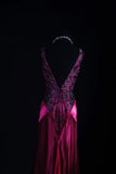 Retro Vintage 1960s Formal Mermaid V Neck Fashion Hot Pink Satin With Beads Sleeveless Long Prom Dresses Party Formal Gowns HZ0311
