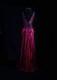 Retro Vintage 1960s Formal Mermaid V Neck Fashion Hot Pink Satin With Beads Sleeveless Long Prom Dresses Party Formal Gowns HZ0311