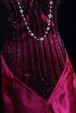 Retro Vintage 1960s Formal Mermaid V Neck Fashion Hot Pink Satin With Beads Sleeveless Long Prom Dresses Party Formal Gowns HZ0311