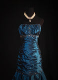 Vintage 50s 1950s Formal Mermaid Strapless Navy Blue With Beads Sleeveless Long Prom Dresses Party Formal Gowns HZ0311