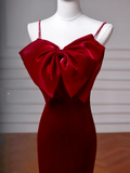 Classy Mermaid Spaghetti Straps Burgundy Velvet Long Formal Prom Dresses Dance Night Outfits Party Gowns HZ0311