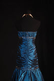 Vintage 50s 1950s Formal Mermaid Strapless Navy Blue With Beads Sleeveless Long Prom Dresses Party Formal Gowns HZ0311