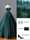 Elegant Ball Gown Spaghetti Strap Dark Green Tulle Long Formal Prom Evening Dresses Dinner Outfits Party Gowns HZ0311