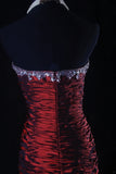 Vintage 50s 1950s Formal Mermaid Strapless Burgundy Tiered With Beads Sleeveless Long Prom Dresses Party Formal Gowns HZ0311