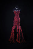 Vintage 50s 1950s Formal Mermaid Strapless Burgundy Tiered With Beads Sleeveless Long Prom Dresses Party Formal Gowns HZ0311