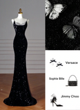 Glamour Mermaid Spaghetti Straps Burgundy Sequin Long Prom Dresses Party Dress 20th Birthday Outfits Prom Gowns HZ0311