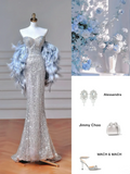 Elegant Mermaid Sweetheart Silver Gray Sequin Long Formal Prom Evening Dress Dinner Outfits Party Gowns HZ0311