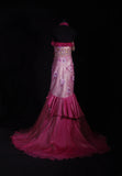 Vintage 50s 1950s Formal Mermaid Halter Hot Pink Pleated With Beads Sleeveless Long Prom Dresses Party Formal Gowns HZ0311