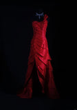 Retro Vintage 1960s Formal High Low Fashion One Shoulder Red Tiered Satin With Flower Sleeveless Long Prom Dresses Party Formal Gowns HZ0311