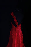 Retro Vintage 1960s Formal High Low Fashion One Shoulder Red Tiered Satin With Flower Sleeveless Long Prom Dresses Party Formal Gowns HZ0311