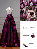 Glamour Ball Gown Halter Purple Satin Long Prom Dresses Party Dress 20th Birthday Outfits Prom Gowns HZ0311