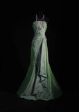 Vintage 50s 1950s Formal Mermaid Strapless Green Taffeta Pleated With Lace Appliques Sleeveless Long Prom Dresses Party Formal Gowns HZ0311