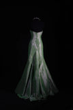 Vintage 50s 1950s Formal Mermaid Strapless Green Taffeta Pleated With Lace Appliques Sleeveless Long Prom Dresses Party Formal Gowns HZ0311