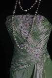 Vintage 50s 1950s Formal Mermaid Strapless Green Taffeta Pleated With Lace Appliques Sleeveless Long Prom Dresses Party Formal Gowns HZ0311