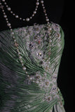 Vintage 50s 1950s Formal Mermaid Strapless Green Taffeta Pleated With Lace Appliques Sleeveless Long Prom Dresses Party Formal Gowns HZ0311