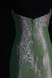 Vintage 50s 1950s Formal Mermaid Strapless Green Taffeta Pleated With Lace Appliques Sleeveless Long Prom Dresses Party Formal Gowns HZ0311