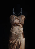 Retro Vintage 1960s Formal Sheath Sweetheart Brown Fashion With Beads Long Prom Dresses Party Formal Gowns HZ0311