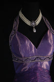 Vintage 50s 1950s Formal Mermaid Halter Purple Tiered Taffeta Pleated With Beads Sleeveless Long Prom Dresses Party Formal Gowns HZ0311