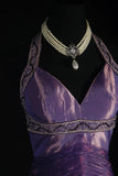 Vintage 50s 1950s Formal Mermaid Halter Purple Tiered Taffeta Pleated With Beads Sleeveless Long Prom Dresses Party Formal Gowns HZ0311