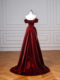 Classy Mermaid Off The Shoulder Burgundy Satin Long Formal Prom Dresses Dance Night Outfits Party Gowns HZ0311