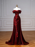 Classy Mermaid Off The Shoulder Burgundy Satin Long Formal Prom Dresses Dance Night Outfits Party Gowns HZ0311