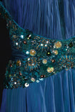 Retro Vintage 1960s Formal A line Halter Blue Fashion With Beads Long Prom Dresses Party Formal Gowns HZ0311