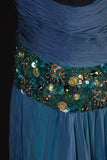 Retro Vintage 1960s Formal A line Halter Blue Fashion With Beads Long Prom Dresses Party Formal Gowns HZ0311