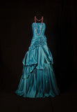 Vintage Ball Gowns Women's Cocktail Party Gowns Strapless With Ruched Flowers Blue Long Graduation Dinner Outfits Prom Dresses HZ0311